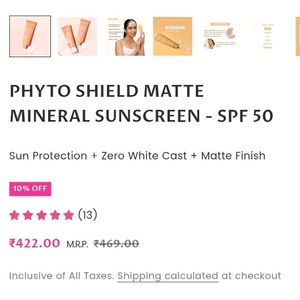Phytoshield Spf 50 PA++++ Matte Mineral Sunscreen