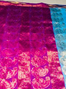 Elegant Blue Silk Saree with Pink Border