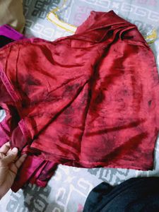 red pink. shaded chinnon crepe saree