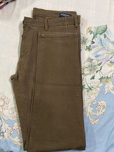 Peter England Slim Fit Pants Brown