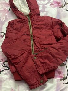 Red Quilted Hooded Jacket