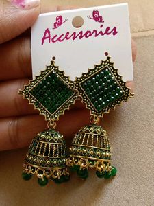 Green Jhumka Earrings
