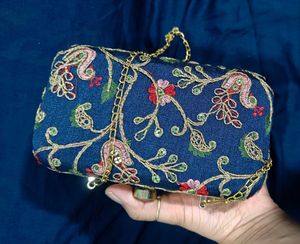 Blue Embroidery Clutch
