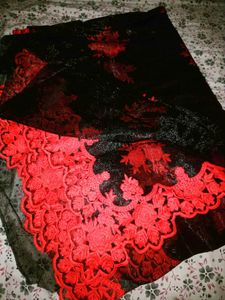 Black And Red Embroided Saree