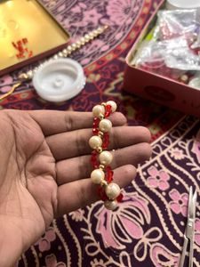 Handmade white - red Beaded Bracele