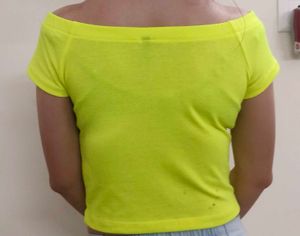 Neon Yellow Off-Shoulder Button Top