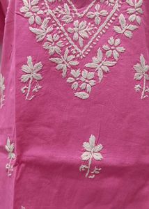 Pink Embroidered Cotton Kurta