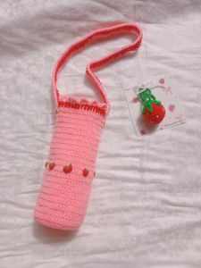Strawberry Crochet Water Bottle Holder