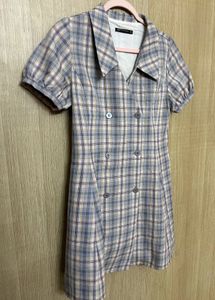 Korean Plaid Double-Breasted Mini Dress