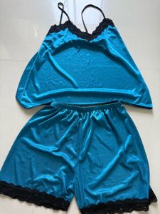 Teal Satin Night Wear Set