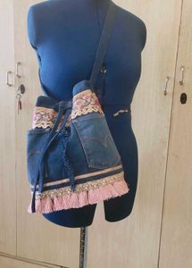 Upcycled Denim drawstring Bag
