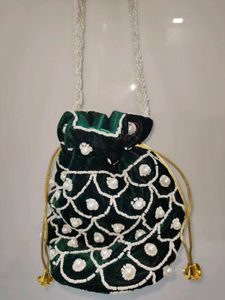 Green Beaded Potli Pouch