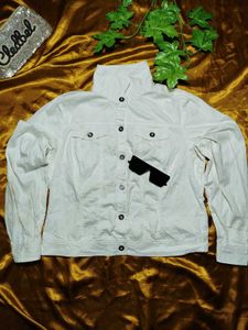 White High-Neck Denim Style Jacket
