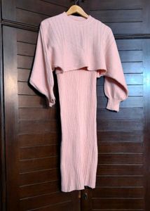 Women Pink Woollen Sheath Dress with Top