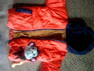 Kids Orange Monkey Puffer Jacket