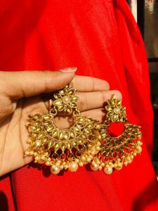 Golden  Kundan Big Earrings