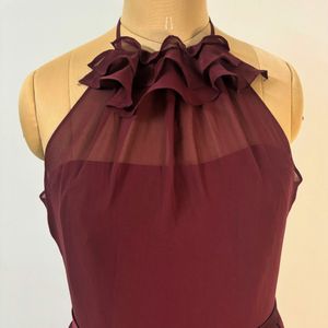 Maroon Gown With Floral Neck Detailing