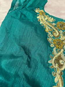 Teal Evening Gown with Heavy Work
