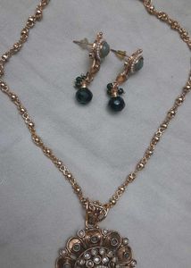 Sage Plus Bottle Green Necklace Set With Earrings