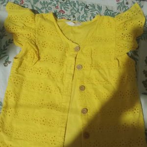 Yellow Eyelet Button-Down Top