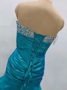 Teal Beaded Strapless Dress
