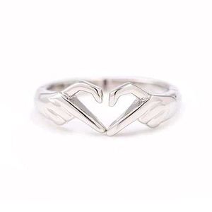 Heart Hands Silver Ring