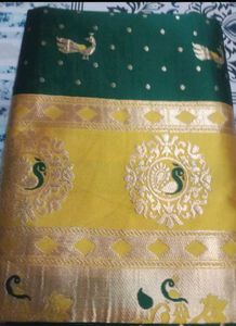 New Green &amp; Gold Saree&amp; Blouse Pc