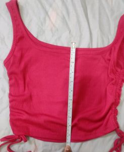 Ribbed Hot Pink Tank Top With Ruched Sides
