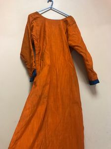 Beautiful Orange Cotton Churidar With Pant |womens kurta With Pant