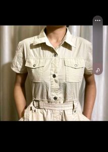Cream Betl Button  Down Dress