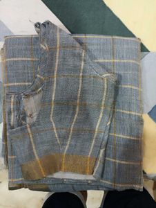 Grey Cotton Saree With Blouse