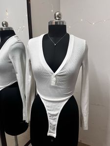 White Full Sleeves Bodysuit
