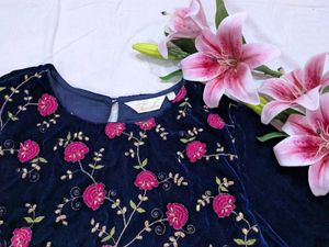 Floral Embroidered Velvet Top