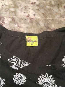 Black &amp; White Madhiya Printed T-shirt, Size - S
