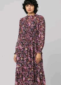 Mango Pink&amp;Purple smocked Waist Dress