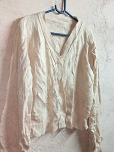 Women&#39;s Cream Crop Cardigan Winter Sweater