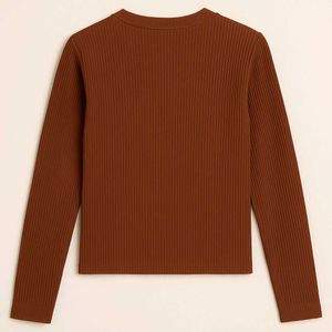 Rust Brown Ribbed Knit Full Sleeve Top – Size L