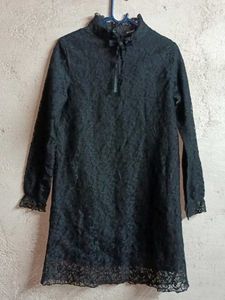 Elegant Lace Mini Dress Layered Black