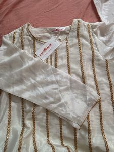Elegant Kurta For Classy Girls,white With Gold