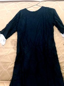 Black Embroidered Dress with Fringe Details