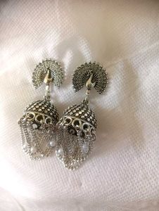 silver jhumkas