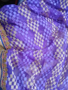 Purple Checked Pattern Saree