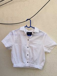 White Cropped Button-Down Shirt