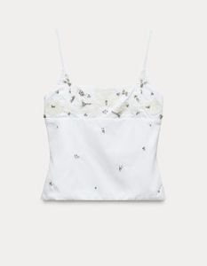 ZARA White Embellished Cami Top