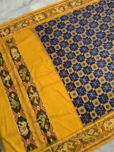 Vintage Ikat Saree Yellow &amp; Navy