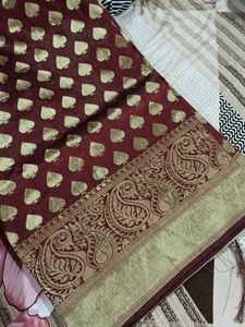 Maroon &amp; Gold Patterned Saree