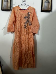 Peach Embroidered Kurta Set