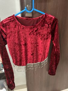Party Wear Red Velvet With rhinestone top