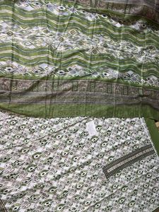 Pakistani Printed Green &amp; White Geometric Print Fa