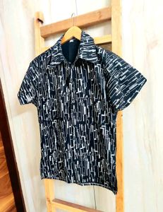 Black Printed Cotton Shirt Si,e-34-36